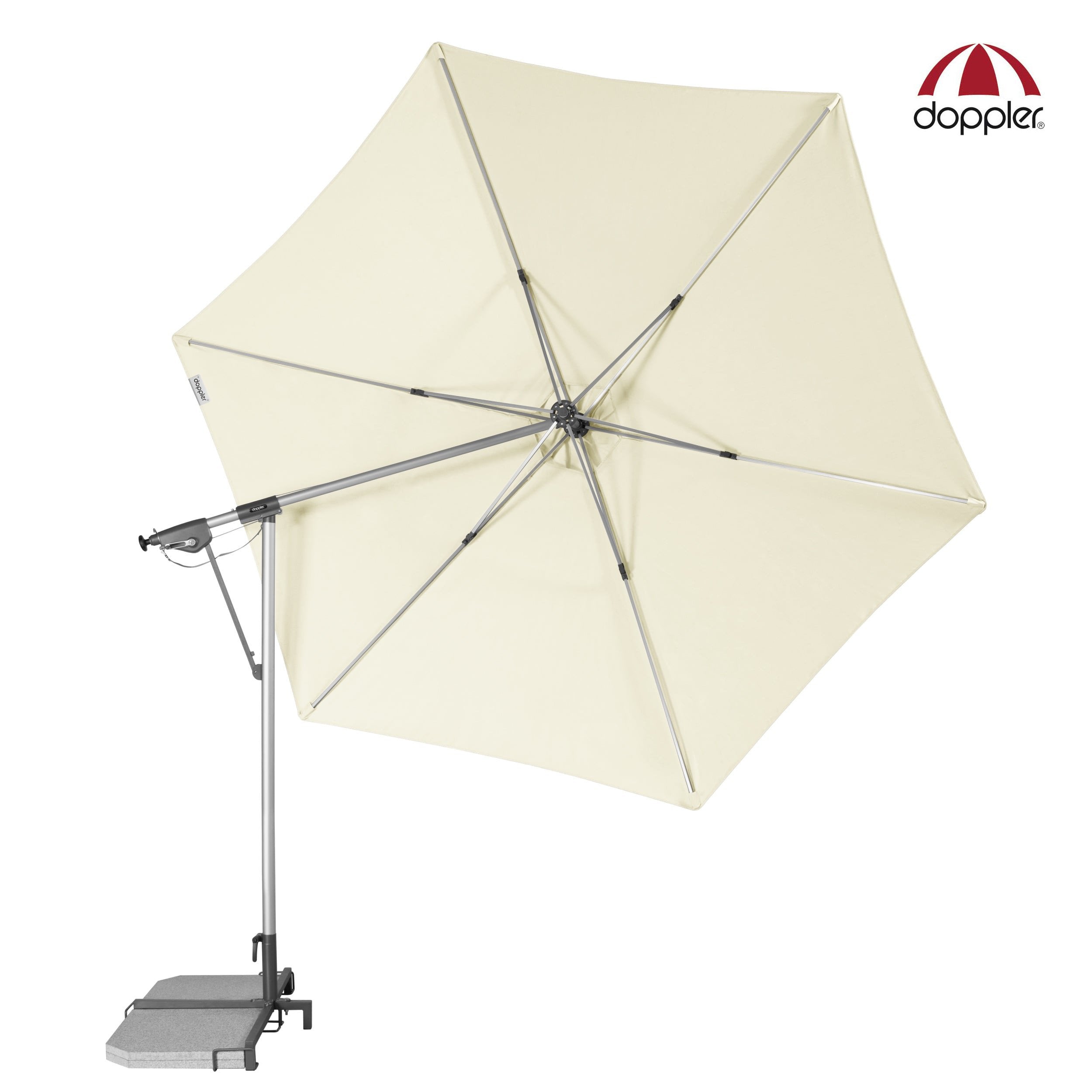 Cantilever Offset Outdoor Aluminium Umbrella (Parasol) with adjustable swivel canopy by Doppler