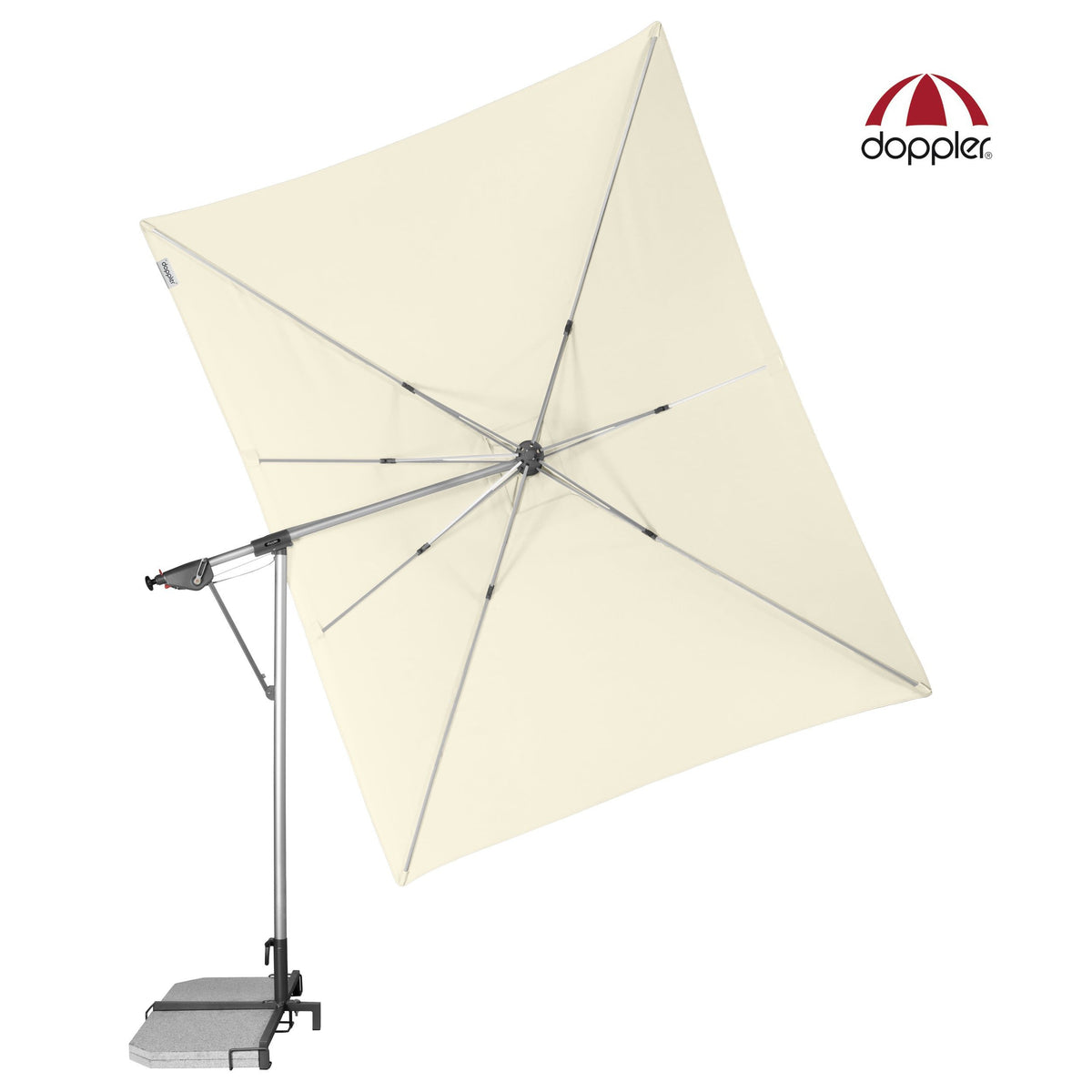 Cantilever Offset Outdoor Aluminium Umbrella (Parasol) with adjustable swivel canopy by Doppler